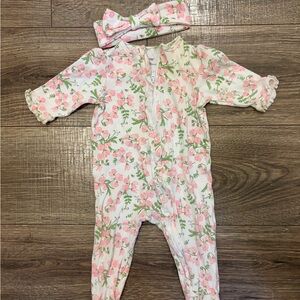 Little Me White Baby Footiewith Pink Floral Print